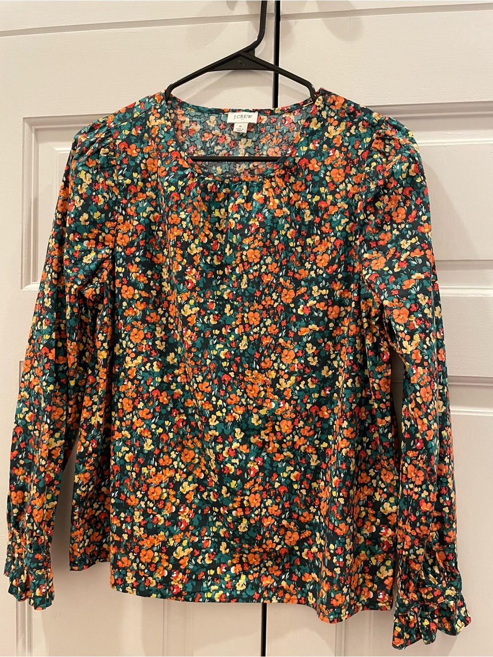 J. Crew Cotton Floral Long-Sleeve Blouse with Orange & Yellow Flowers